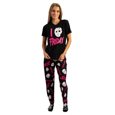 Friday The 13th Adult Juniors Black Sleepwear Set: Tee Shirt And Sleep Pants 7 Friday The 13th Adult Juniors Black Sleepwear Set: Tee Shirt And Sleep Pants - Image 5
