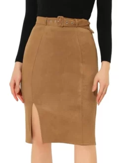 Allegra K Women's Faux Suede High Waist Belted Knee Length Slit Pencil Skirt 12 Allegra K Women's Faux Suede High Waist Belted Knee Length Slit Pencil Skirt -Women Sale Shop GUEST a4646ad6 1a3d 4947 be14 056b923a71cf