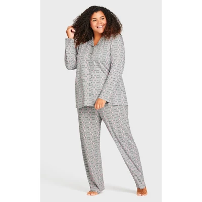 Women's Plus Size Button Through Sleep Top - Gray | AVENUE 4 Women's Plus Size Button Through Sleep Top - Gray | AVENUE - Image 2
