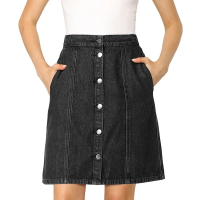 Allegra K Women's Elastic Back Short Button Down Denim Skirts With Pockets 9 Allegra K Women's Elastic Back Short Button Down Denim Skirts With Pockets - Image 7