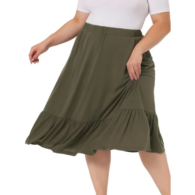 Agnes Orinda Women's Plus Size Ruffle Elastic Waist Swing Casual Midi Vintage Skirts 7 Agnes Orinda Women's Plus Size Ruffle Elastic Waist Swing Casual Midi Vintage Skirts - Image 5