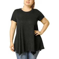 Agnes Orinda Women's Plus Size Ribbed Asymmetrical Hem Summer Casual Peasant Top -Women Sale Shop GUEST a668bd6c ce5e 436d 9ae7 b438b0af9548
