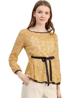 Allegra K Women's Semi-Sheer Elegant Tie Waist Long Sleeve Top Floral Lace Peplum Blouses 22 Allegra K Women's Semi-Sheer Elegant Tie Waist Long Sleeve Top Floral Lace Peplum Blouses -Women Sale Shop GUEST a70d99ad 20b2 4903 a507 666e8871e840