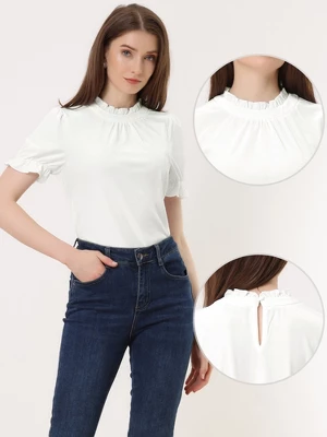 Allegra K Ruffle Collar Shirt For Women's Short Sleeve Velvet Tops Blouse 3 Allegra K Ruffle Collar Shirt For Women's Short Sleeve Velvet Tops Blouse