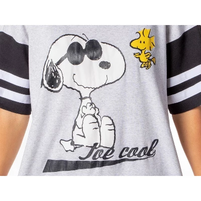 Peanuts Womens' Joe Cool Snoopy Woodstock Nightgown Pajama Shirt Dress Grey 4 Peanuts Womens' Joe Cool Snoopy Woodstock Nightgown Pajama Shirt Dress Grey - Image 2
