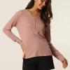 Cheibear Womens Casual V Neck Ribbed Pullover Long Sleeve Sleepwear Tops