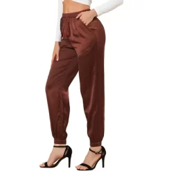 Allegra K Women's Drawstring Elastic Waist Athleisure Pants Ankle Length Satin Joggers With Pocket -Women Sale Shop GUEST acba4b44 dd1f 48c0 95c2 1dbb6274a2f7