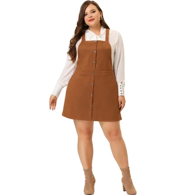 Agnes Orinda Women's Plus Size High Waist A-Line Suede Overall Suspender Dress 4 Agnes Orinda Women's Plus Size High Waist A-Line Suede Overall Suspender Dress - Image 2