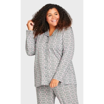 Women's Plus Size Button Through Sleep Top - Gray | AVENUE 8 Women's Plus Size Button Through Sleep Top - Gray | AVENUE - Image 6