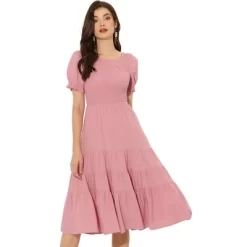 Allegra K Women's Peasant Smocked Short Sleeve Midi Summer Casual Tiered A-Line Dress -Women Sale Shop GUEST ae0f686b 57c3 4de7 909e 2029d8e4ee87