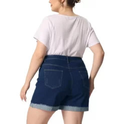 Agnes Orinda Women's Plus Size Denim Roll Hem High-Rise Stretch Trendy Jean Shorts -Women Sale Shop GUEST b04ade77 886d 4351 b30a 53fb195e8452