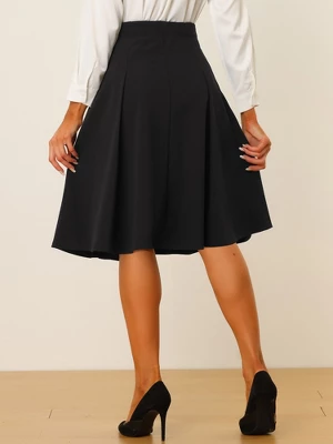 Allegra K Women's High Waist Button Decor Vintage Pleated Flared Midi Skirt 5 Allegra K Women's High Waist Button Decor Vintage Pleated Flared Midi Skirt - Image 3