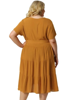 Agnes Orinda Women's Plus Size Lace Inset Babydoll Short Sleeve Shirt Dress 4 Agnes Orinda Women's Plus Size Lace Inset Babydoll Short Sleeve Shirt Dress - Image 3