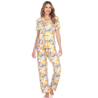 Women's Tropical Print Pajama Set - White Mark 3 Women's Tropical Print Pajama Set - White Mark