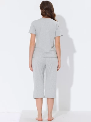 Cheibear Womens Sleepwear Pajama Set Round Neck Nightwear Lounge Pjs With Capri Pants 4 Cheibear Womens Sleepwear Pajama Set Round Neck Nightwear Lounge Pjs With Capri Pants - Image 2