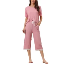 Cheibear Women's Modal Loose Summer Lace Trim Short Sleeve Carpri Pajama Set -Women Sale Shop GUEST b36cb563 b342 48ac aa01 486316dbccb2