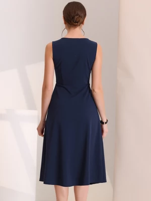 Allegra K Women's Striped Crew Neck Sleeveless A-Line Midi Work Office Dress 5 Allegra K Women's Striped Crew Neck Sleeveless A-Line Midi Work Office Dress - Image 3