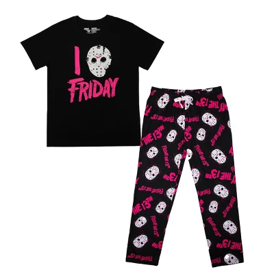 Friday The 13th Adult Juniors Black Sleepwear Set: Tee Shirt And Sleep Pants 8 Friday The 13th Adult Juniors Black Sleepwear Set: Tee Shirt And Sleep Pants - Image 6