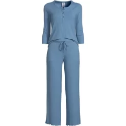 Lands' End Women's Pointelle Rib 2 Piece Pajama Set - 3/4 Sleeve Top And Crop Pants -Women Sale Shop GUEST b61a4e29 49bc 4215 b3e2 d971beedb437