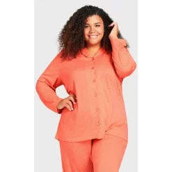 Women's Plus Size Button Print Sleep Top - Peach Spot | AVENUE -Women Sale Shop GUEST b675b6f0 2a60 4cf0 b1c4 6037f93496aa