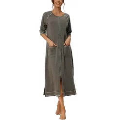 Cheibear Womens Zipper Front Housecoat With Pockets Long Robes -Women Sale Shop GUEST b84b168a 0426 4eb7 92f3 b290c2b6373a