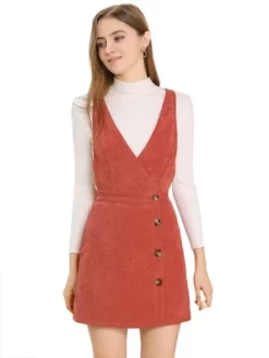 Allegra K Women's Corduroy Mini V Neck Vintage A-Line Bib Overall Pinafore Skirts -Women Sale Shop GUEST ba1916f9 3649 49e8 aa8b c347fd3c25e1