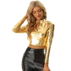Allegra K Women's Party Long Sleeve Zip Up Metallic Crop Blouses 15 Allegra K Women's Party Long Sleeve Zip Up Metallic Crop Blouses -Women Sale Shop GUEST ba639f1e 5738 4291 9636 7367f35d512f