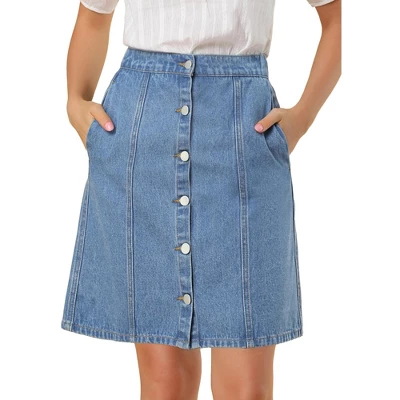 Allegra K Women's Elastic Back Short Button Down Denim Skirts With Pockets 11 Allegra K Women's Elastic Back Short Button Down Denim Skirts With Pockets - Image 9