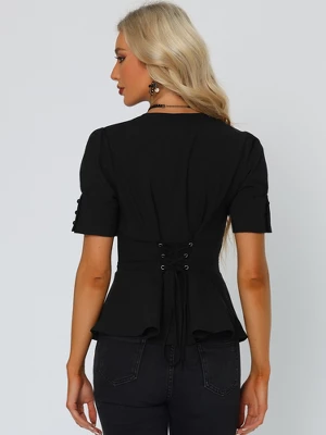 Allegra K Women's Vintage Victorian Puff Sleeve Steampunk Lace Up Blouse 4 Allegra K Women's Vintage Victorian Puff Sleeve Steampunk Lace Up Blouse - Image 2