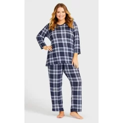 Women's Plus Size Check Hacci Sleep Pant - Navy | AVENUE -Women Sale Shop GUEST bcef8188 469e 4b0a a0f5 d585485cf50e