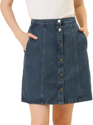 Allegra K Women's Elastic Back Short Button Down Denim Skirts With Pockets 12 Allegra K Women's Elastic Back Short Button Down Denim Skirts With Pockets - Image 10
