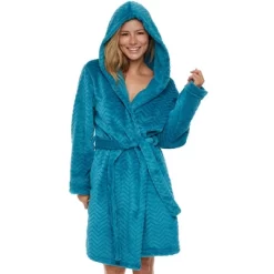 Women's Warm Soft Plush Fleece Bathrobe With Hood, Knee Length Hooded Robe, Chevrons -Women Sale Shop GUEST c00eee60 8a25 4c6b a400 8e2bb5e85c42