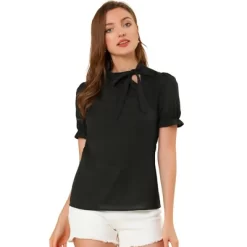 Allegra K Women's Bow Tie Neck Elegant Office Short Sleeve Blouse 30 Allegra K Women's Bow Tie Neck Elegant Office Short Sleeve Blouse -Women Sale Shop GUEST c01fbe28 7f19 4960 a708 34c0705720ef