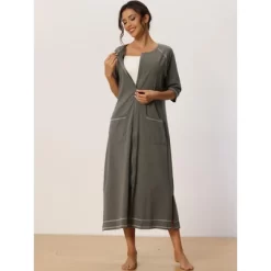 Cheibear Womens Zipper Front Housecoat With Pockets Long Robes