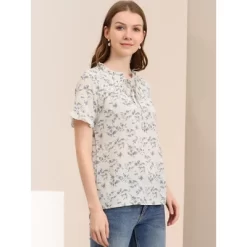Allegra K Women's Floral Tie Neck Ruffle Short Sleeves Peasant Blouse Top -Women Sale Shop GUEST c09a6bba b0ec 484e 96c2 23e688090b14