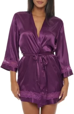 Womens Short Satin Lace Trim Robe, Silk Like Loungewear -Women Sale Shop GUEST c297da52 6422 4ad6 9f0d f3801be0e2c0