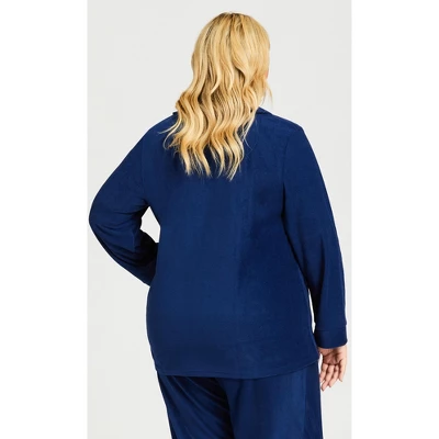 Women's Plus Size Button Fleece Top - Navy | AVENUE 4 Women's Plus Size Button Fleece Top - Navy | AVENUE - Image 2