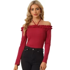 Allegra K Women's Tie Halter Off-Shoulder Ruffle Lettuce Trim Slim Fit Long Sleeve Shirt 8 Allegra K Women's Tie Halter Off-Shoulder Ruffle Lettuce Trim Slim Fit Long Sleeve Shirt -Women Sale Shop GUEST c5a4c7e7 7301 4c62 ad85 3c25647b7484