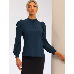 Allegra K Women's Elegant Stand Collar Tie Back Puff Sleeve Office Blouses -Women Sale Shop GUEST c83bc7df fcfc 42c7 811b 43a5c827e58c