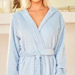 Women's Warm Soft Plush Fleece Bathrobe With Hood, Knee Length Hooded Robe, Chevrons -Women Sale Shop GUEST c84b0700 b11b 430c b577 bc99b6240007