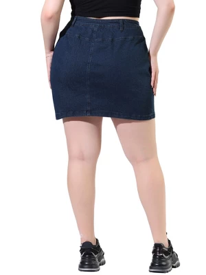 Agnes Orinda Women's Plus Size Denim Zip Up Front Mini Jean Skirts 6 Agnes Orinda Women's Plus Size Denim Zip Up Front Mini Jean Skirts - Image 4