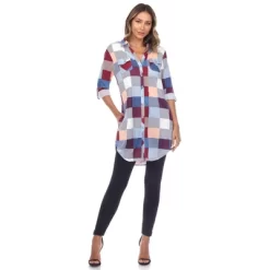 Women's Roll Tab Sleeve Plaid Buttoned Top - White Mark -Women Sale Shop GUEST c89c31d4 f872 4203 980b 50427ab349e3