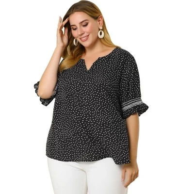 Agnes Orinda Women's Plus Size Pin Dots Smocked Floral Boho Blouses 4 Agnes Orinda Women's Plus Size Pin Dots Smocked Floral Boho Blouses - Image 2