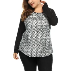 Agnes Orinda Women's Plus Size Winter Floral Print Raglan Long Sleeve Tunic Blouses