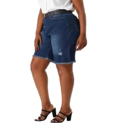 Agnes Orinda Women's Plus Size Denim Shorts Mid Rise Ripped Frayed Bermuda Jean Shorts -Women Sale Shop GUEST ca5a2093 a382 4950 8314 fb169a521e3e