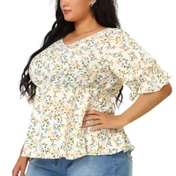 Agnes Orinda Women's Plus Size Floral Ruffle Smock Sleeve V Neck Peplum Blouses 15 Agnes Orinda Women's Plus Size Floral Ruffle Smock Sleeve V Neck Peplum Blouses -Women Sale Shop GUEST cce6f0fd 8add 4a95 b772 28e67d8eb14f