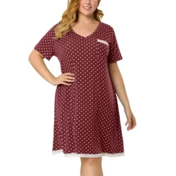 Agnes Orinda Womens Plus Size V Neck Polka Dots Short Sleeve Sleepwear Pajamas Nightgown -Women Sale Shop GUEST cd5cc11f 1f5d 457f b958 02768812f199