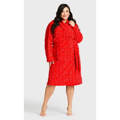 Women's Plus Size Love Heart Robe - Red Heart | AVENUE 7 Women's Plus Size Love Heart Robe - Red Heart | AVENUE - Image 5