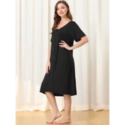Cheibear Womens Modal Nightshirt Soft Button Down Nightgown Short Sleeve Pajama Sleepshirt