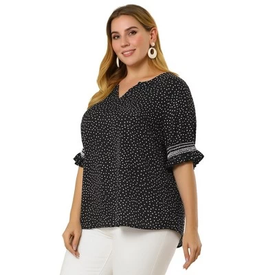 Agnes Orinda Women's Plus Size Pin Dots Smocked Floral Boho Blouses 5 Agnes Orinda Women's Plus Size Pin Dots Smocked Floral Boho Blouses - Image 3